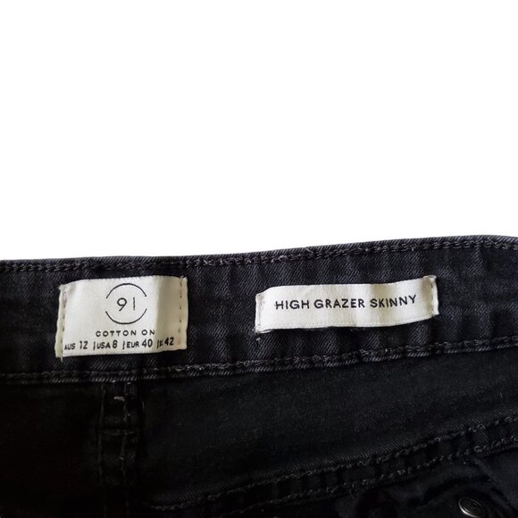 91 Cotton On High Grazer Skinny High Rise Distressed Black Jeans - Picture 6 of 11